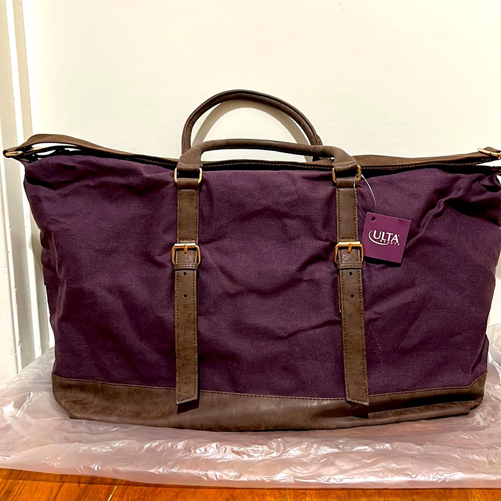 Ulta Canvas Weekend Bag Duffel  Plum and Brown Leather Gold